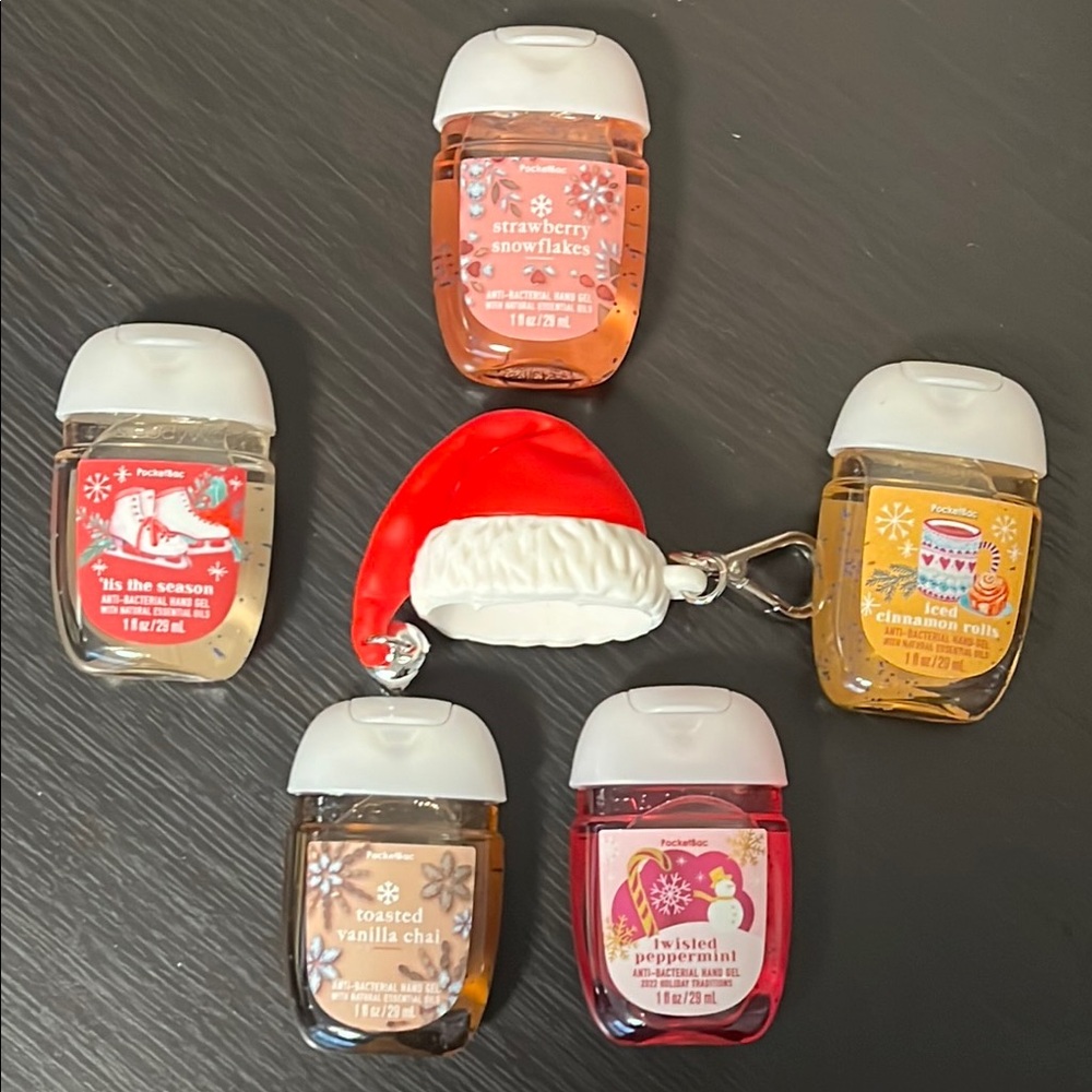 Bath & Body Works Santa hat Pocketbac holder + 5 holiday / Christmas Pocketbacs